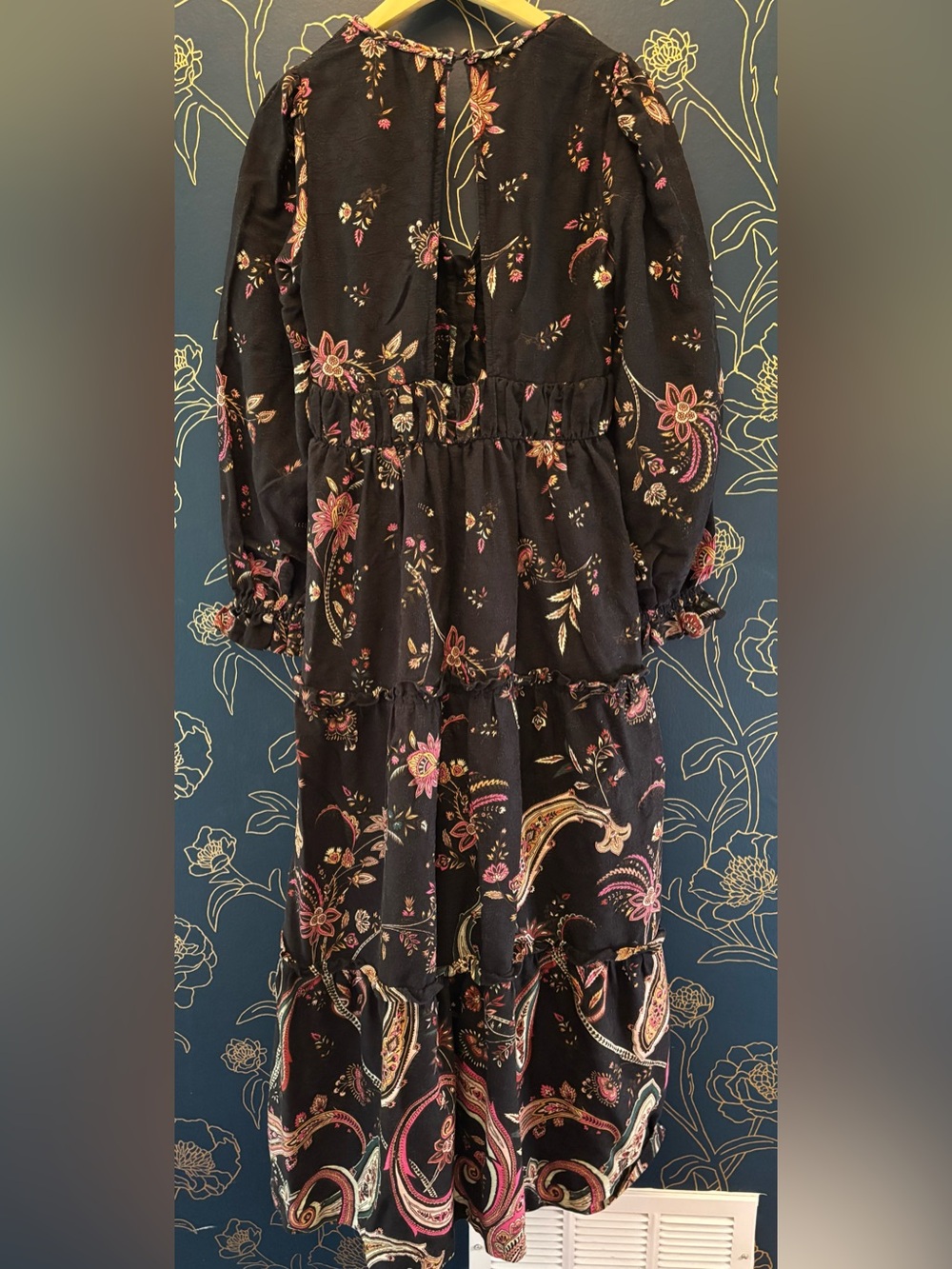 by ANTHROPOLOGIE paisley maxi dress OPEN BACK black PRINT long sleeve size 8 - Picture 5 of 11
